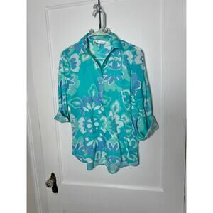 Jude Connally Light Blue Oversized Button Down Collared Cotton Floral Shirt XS